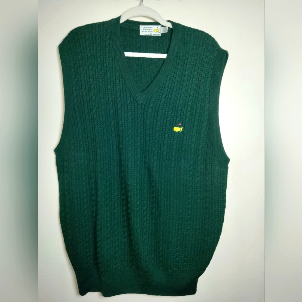Augusta National Golf Shop (Size XL) Green 100% Spun Silk Masters V-Neck Sweater